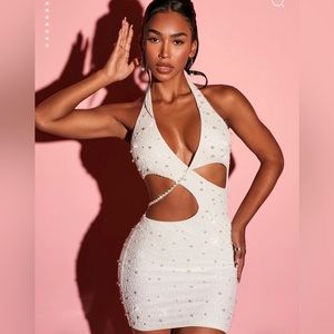 Halter Neck Cut Out Mini Dress in White